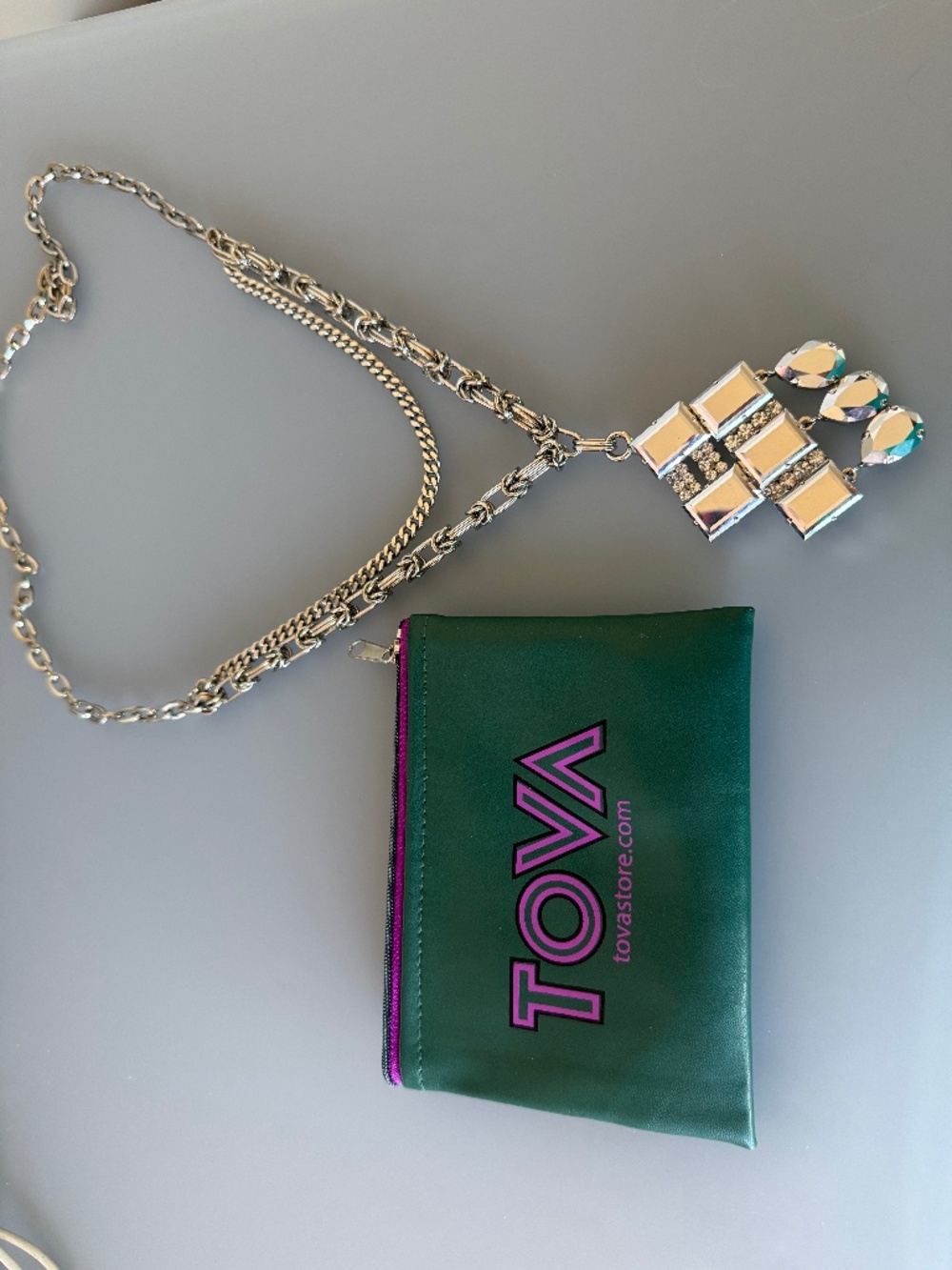 Tova Silver-Tone Crystal Drop Pendant Necklace in Silver
